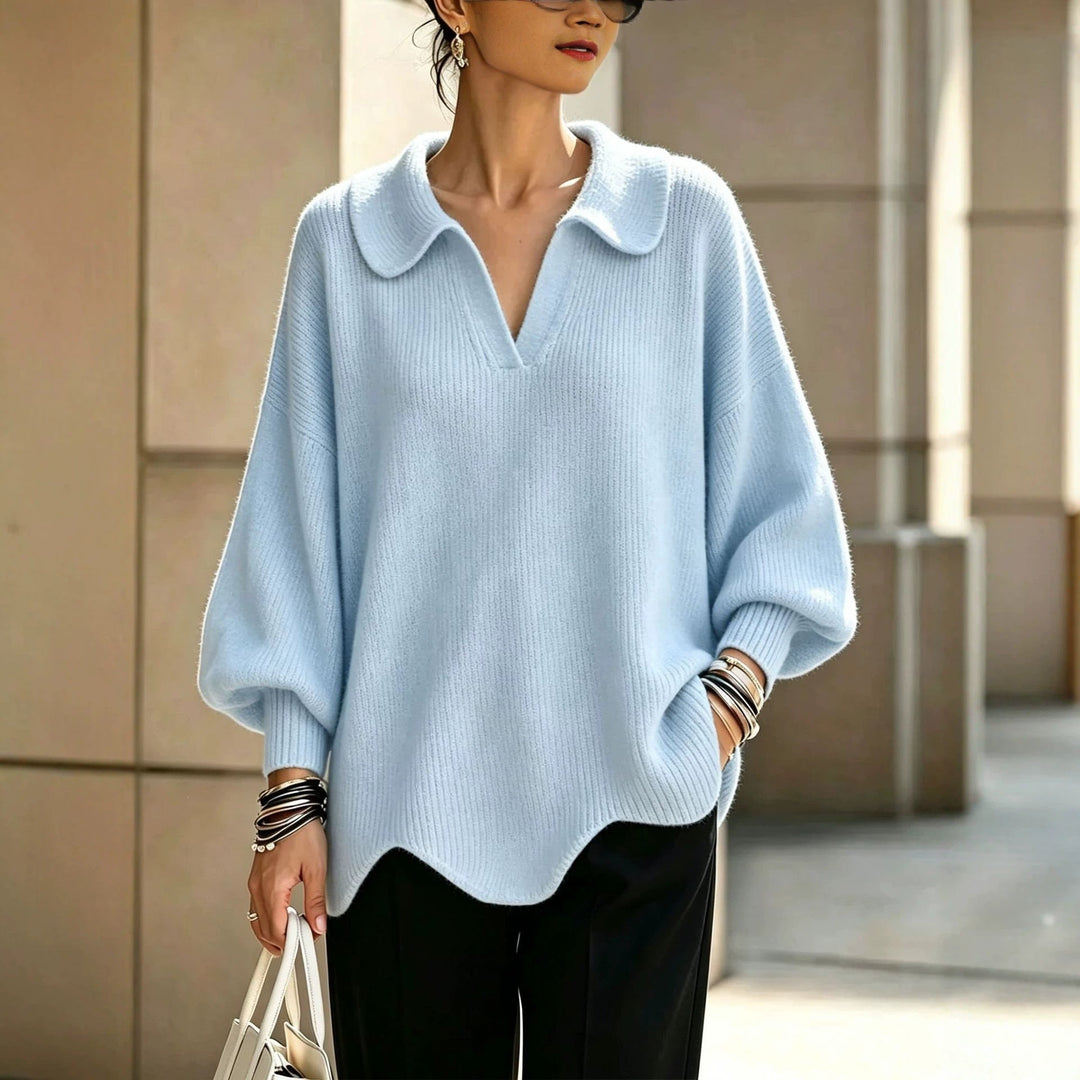MAGLIONE DONNA ELEGANTE CON COLLO A V E MANICHE A LANERNA