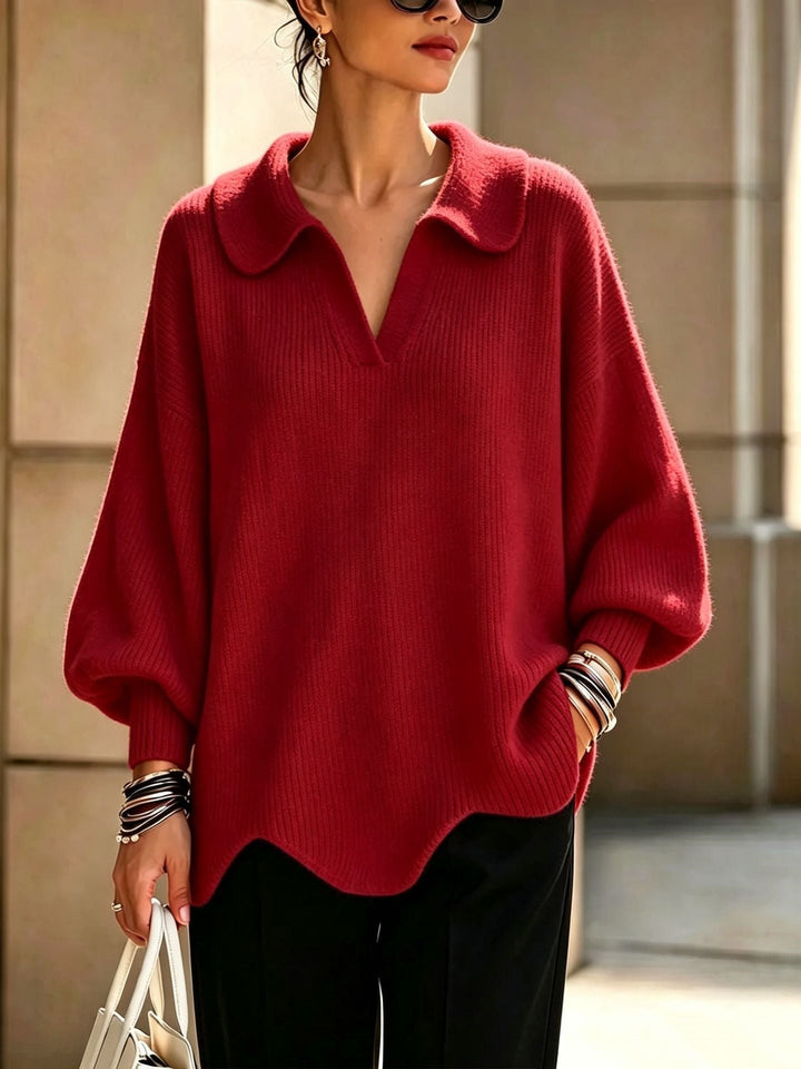 MAGLIONE DONNA ELEGANTE CON COLLO A V E MANICHE A LANERNA