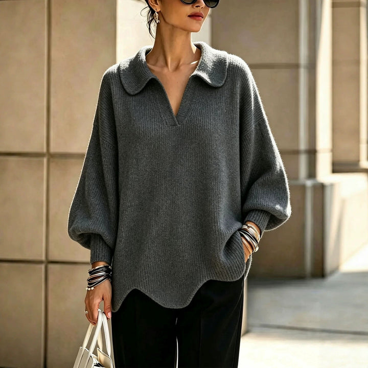 MAGLIONE DONNA ELEGANTE CON COLLO A V E MANICHE A LANERNA