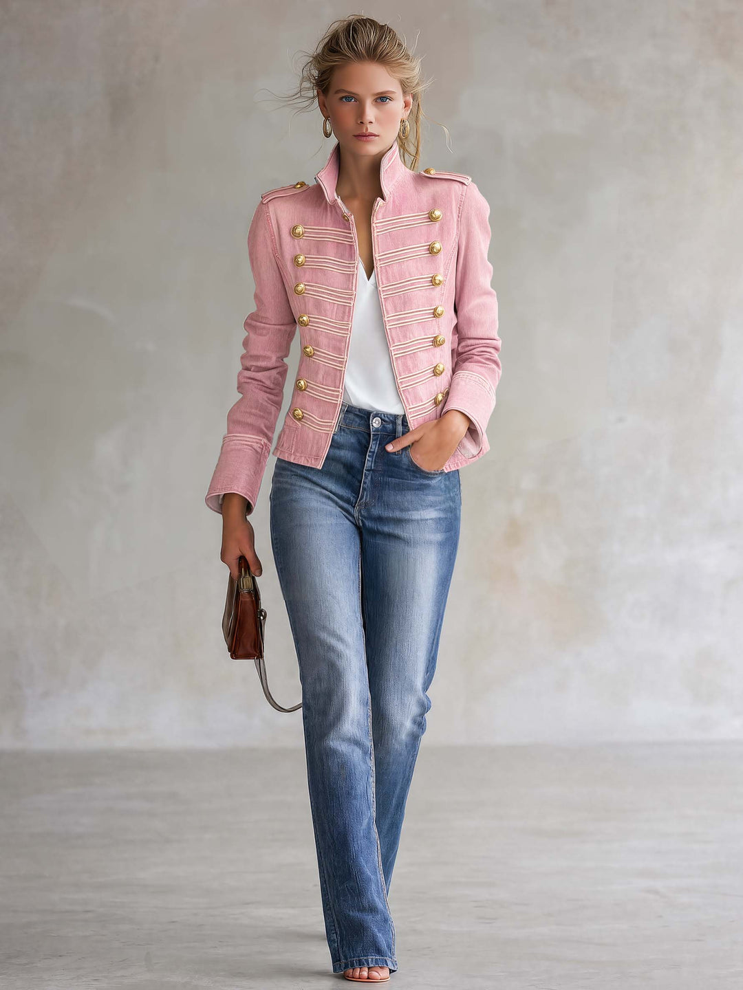 Marion | Giacca di Jeans in Stile Militare con Bottoni Dorati