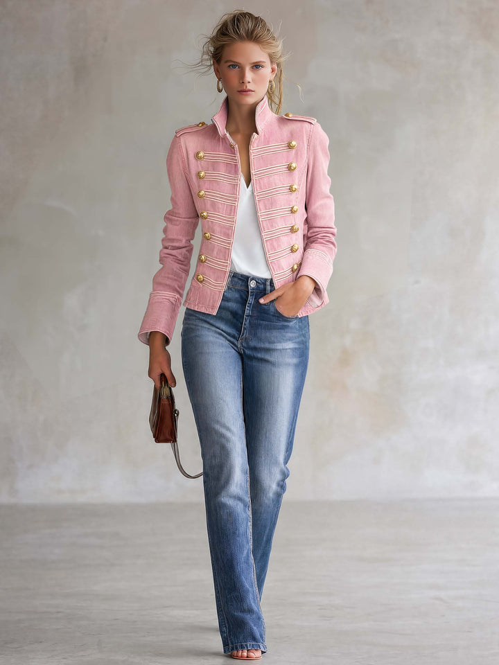 Marion | Giacca di Jeans in Stile Militare con Bottoni Dorati