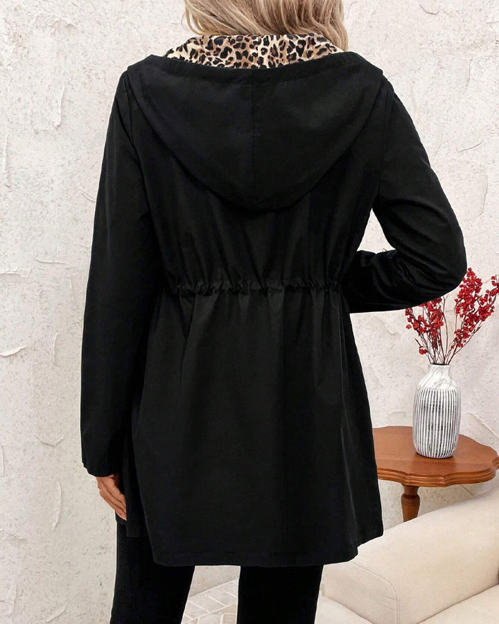 MANTELLO CON CAPPUCCIO REVERSIBILE IN STAMPA LEOPARDO PER DONNE