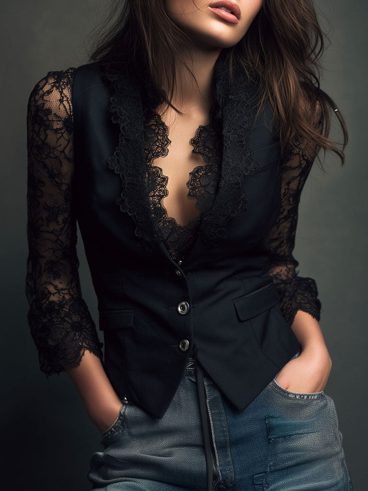 BLAZER CON MANICHE IN PIZZO PER DONNE