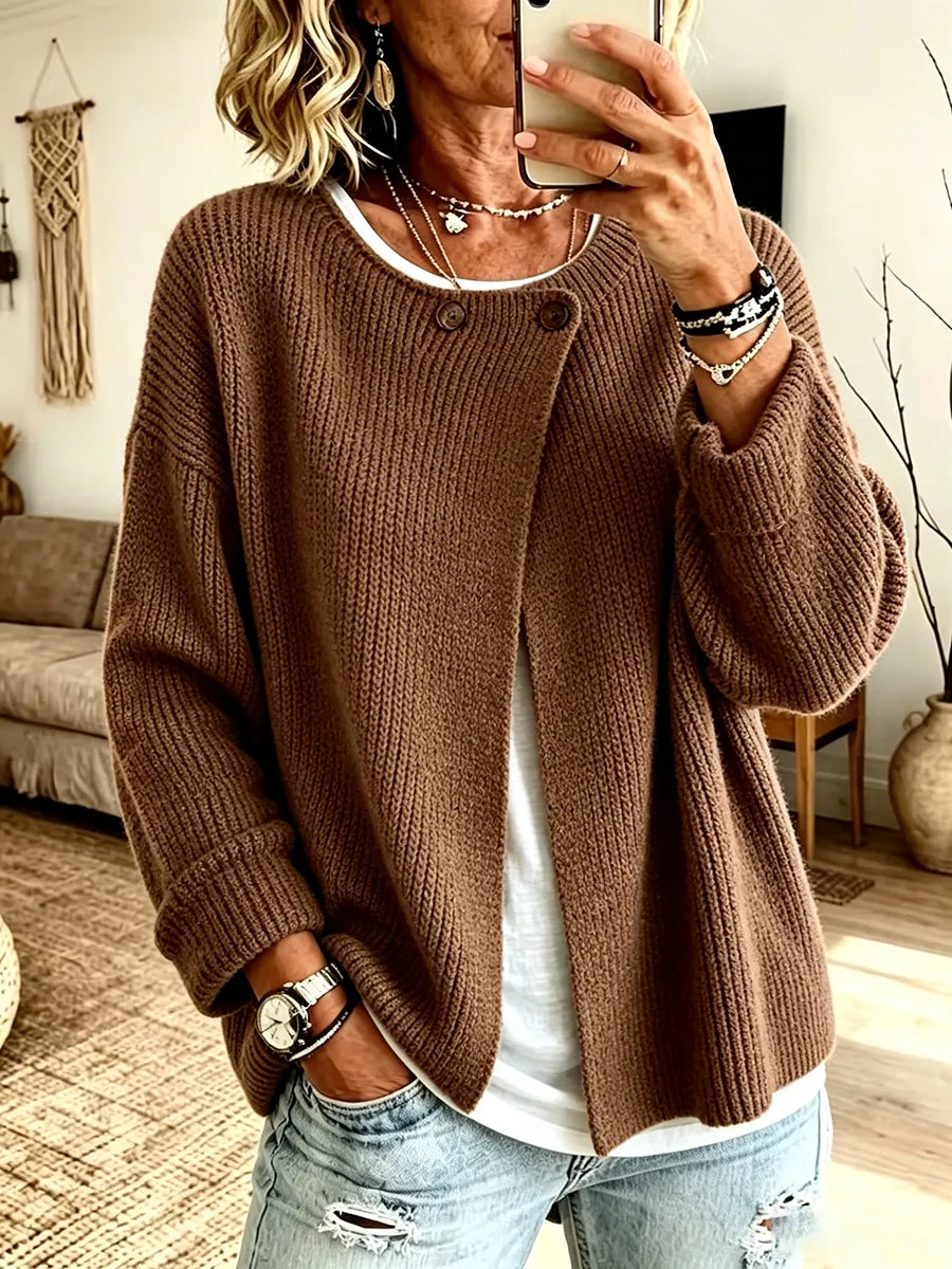 CARDIGAN IN MAGLIA A COSTE DA DONNA CON ORLO ASIMMETRICO