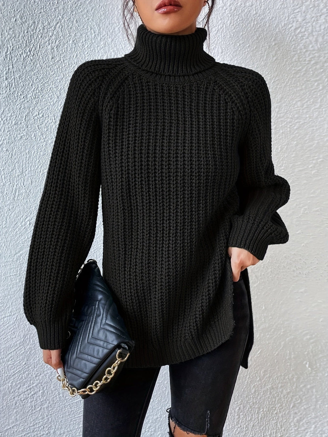 MAGLIONE CON COLLO ALTO E ORLO SFOGLIATO PER DONNE