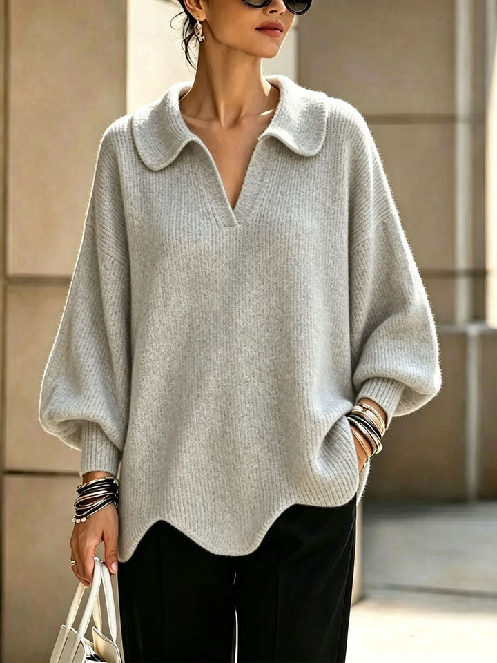 MAGLIONE DONNA ELEGANTE CON COLLO A V E MANICHE A LANERNA