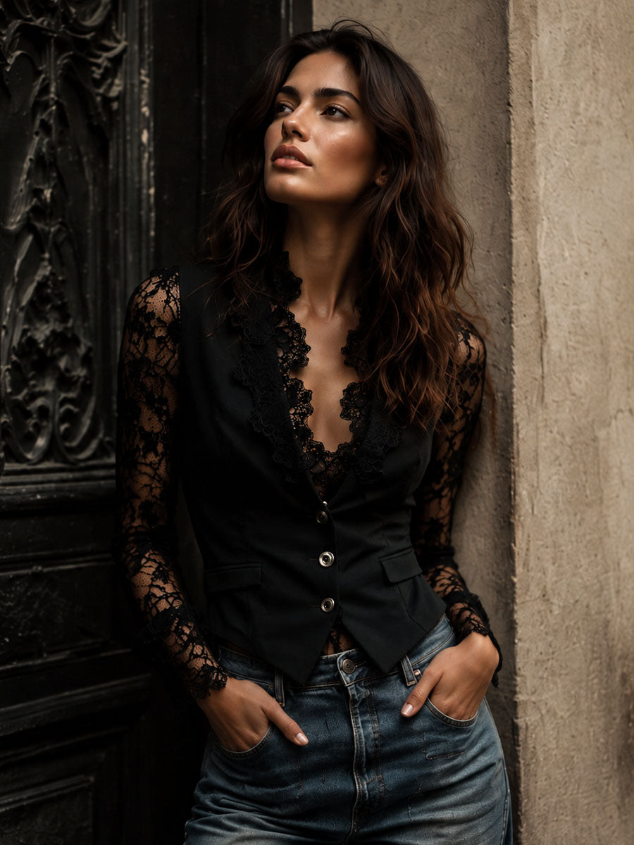 BLAZER CON MANICHE IN PIZZO PER DONNE