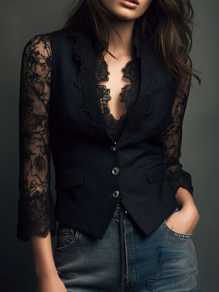 BLAZER CON MANICHE IN PIZZO PER DONNE