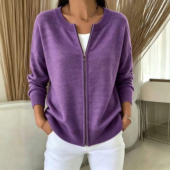 CARDIGAN DONNA ELEGANTE CON COLLO ROTONDO E ZIP