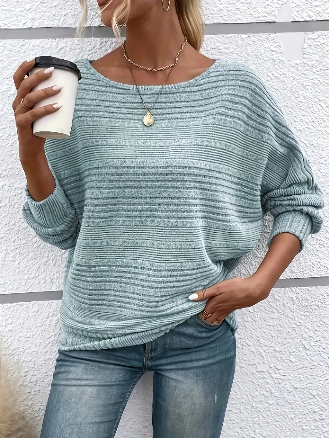 MAGLIONE A MANICHE BATWING RIBBATO PER DONNE