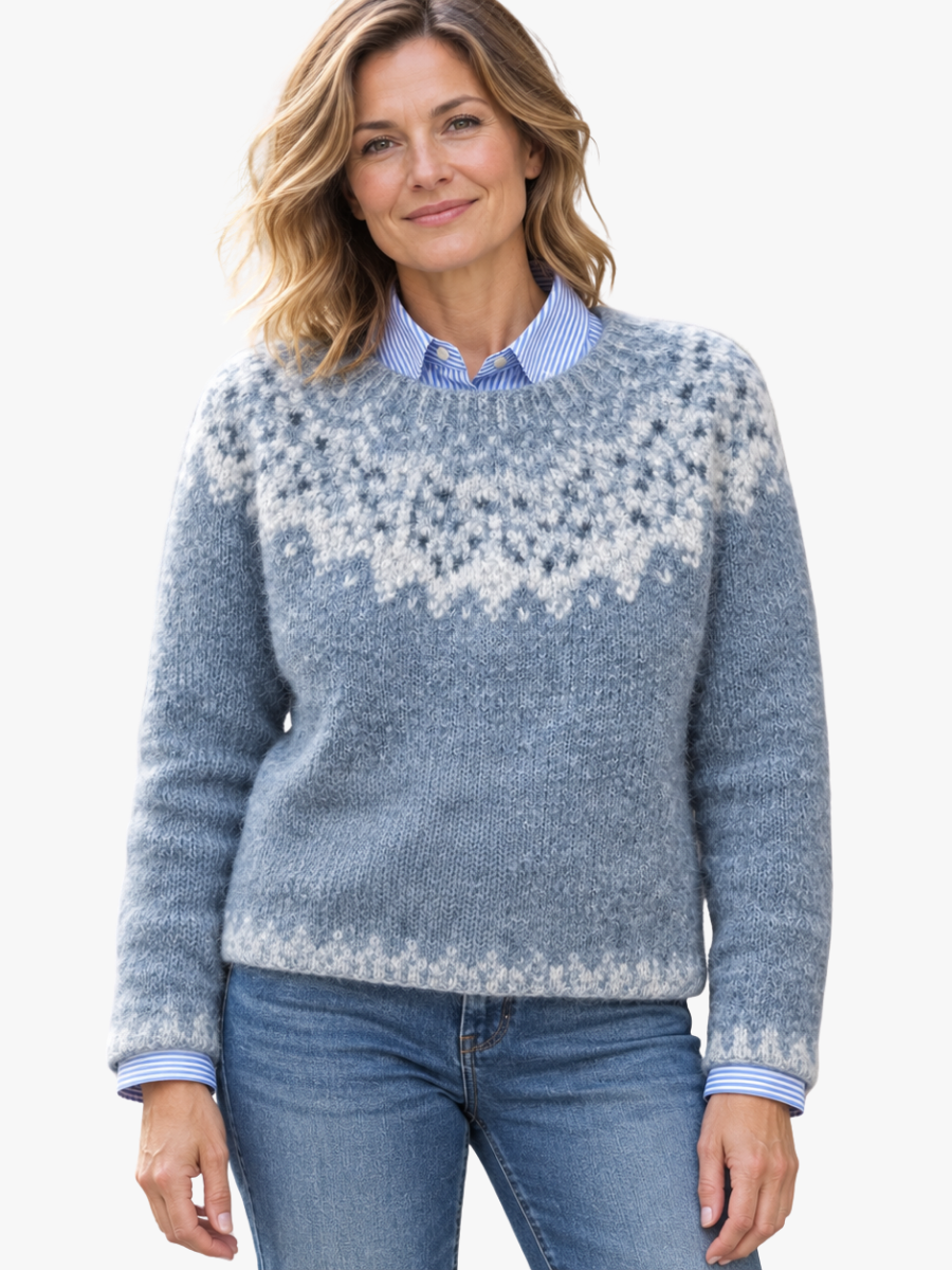 MAGLIONE A MOTIVO DI FIOCCHI DI NEVE PALE PER DONNE