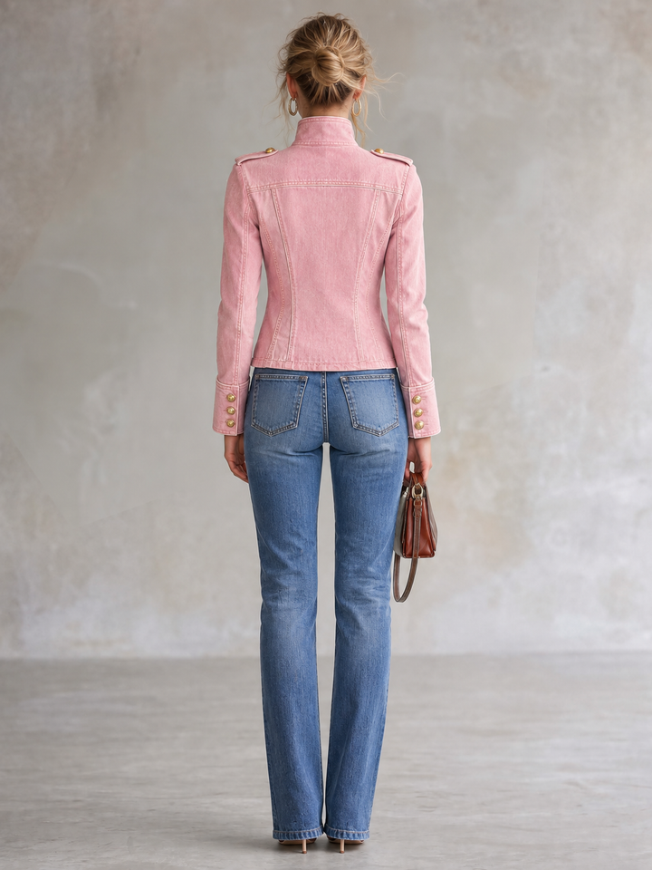 Marion | Giacca di Jeans in Stile Militare con Bottoni Dorati