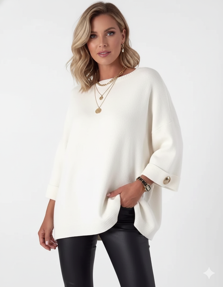 Elegante Maglione Oversized per Donna con Maniche a Bottoni