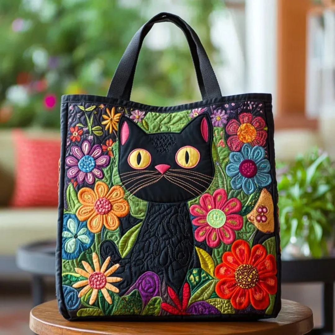 GATTO NERO CON FIORI | BORSA ARTIGIANALE
