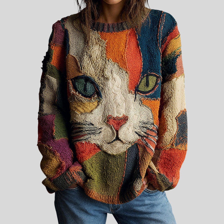 TOP CON STAMPA ARTISTICA DI GATTO PER DONNE