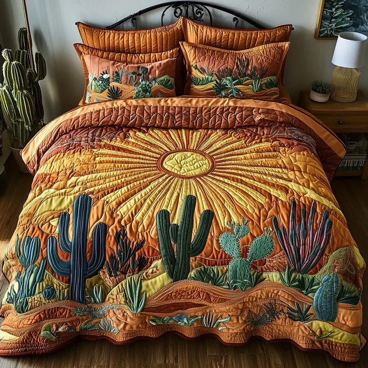 Set Copriletto Trapuntato 3 Pezzi | Alba sui Cactus