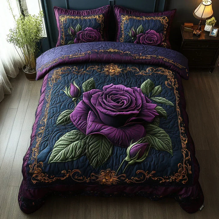 Set Copriletto Trapuntato 3 Pezzi | Rosa Viola
