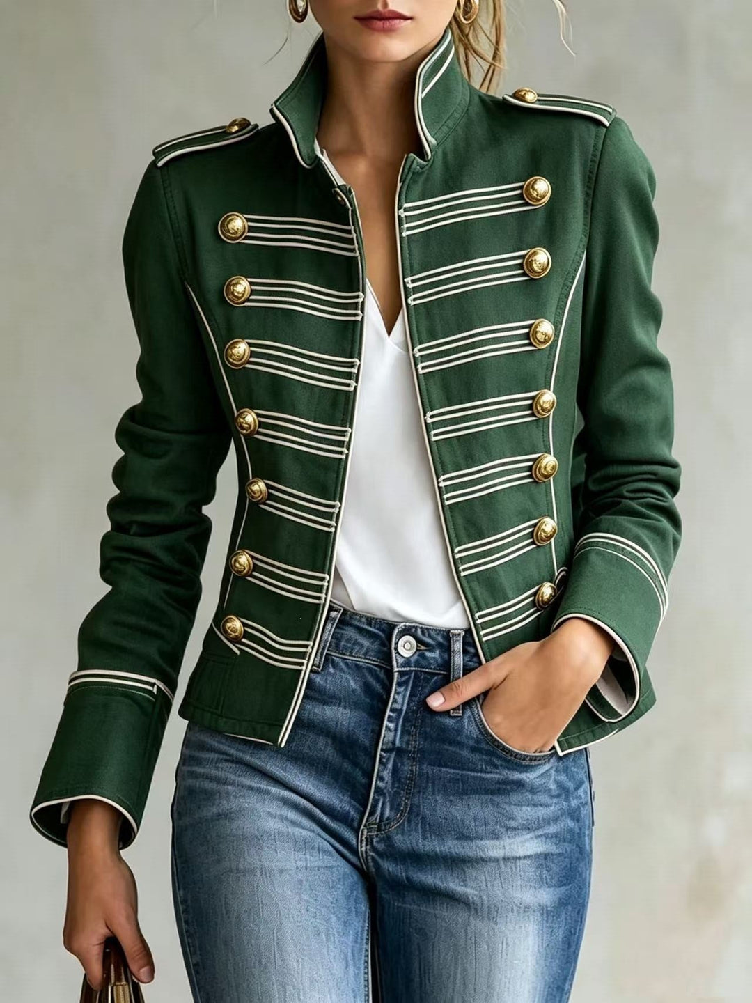 Marion | Giacca di Jeans in Stile Militare con Bottoni Dorati