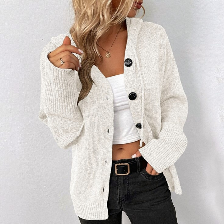 CARDIGAN DONNA A COSTINE CON CAPPUCCIO E BOTTONI