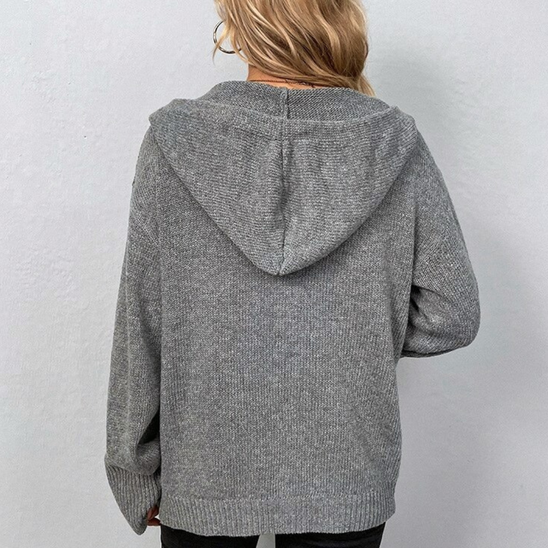 CARDIGAN DONNA A COSTINE CON CAPPUCCIO E BOTTONI