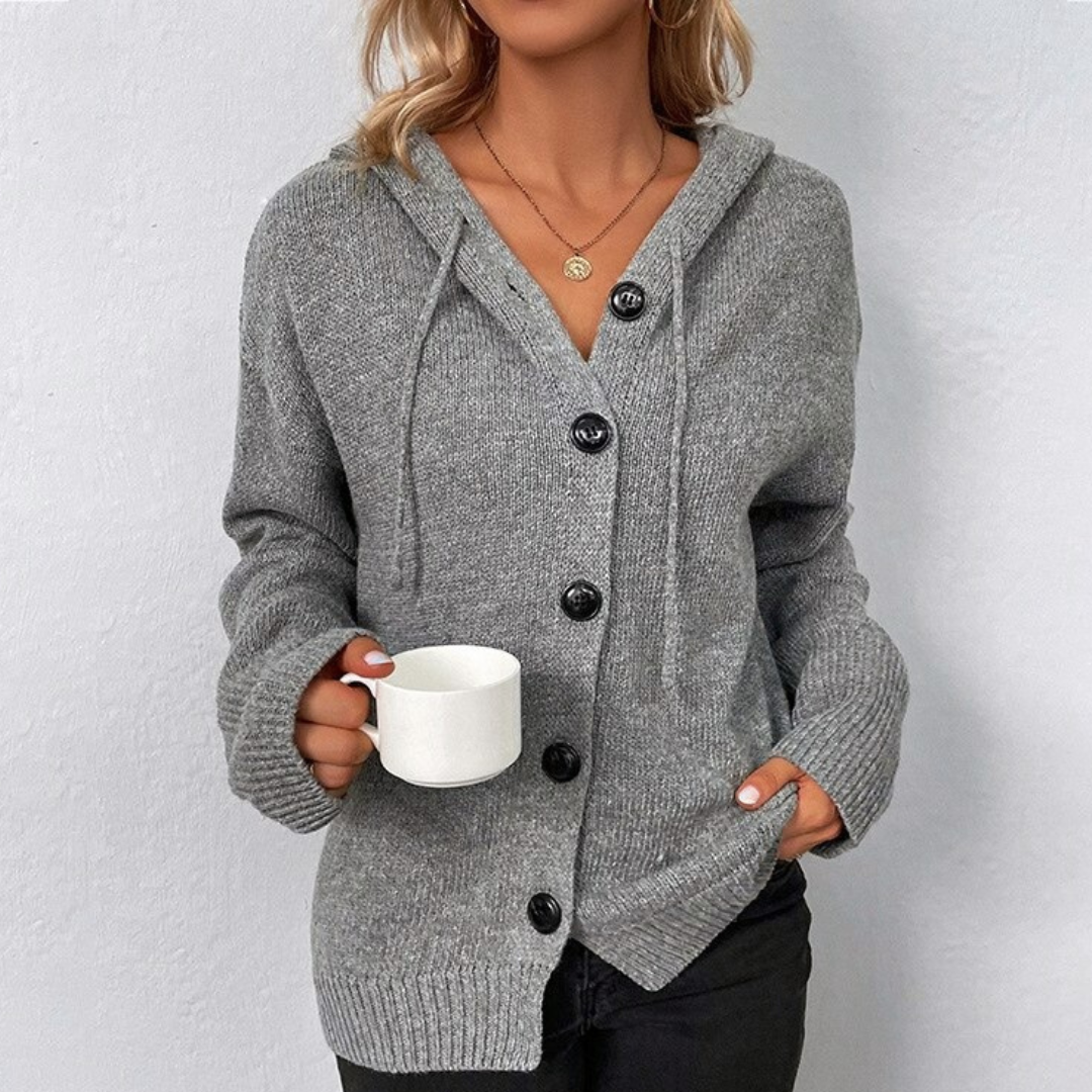 CARDIGAN DONNA A COSTINE CON CAPPUCCIO E BOTTONI