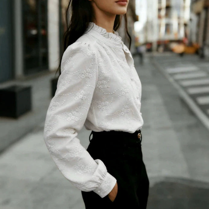 BLUSA JACQUARD ELEGANTE DA DONNA CON COLLO ALTO