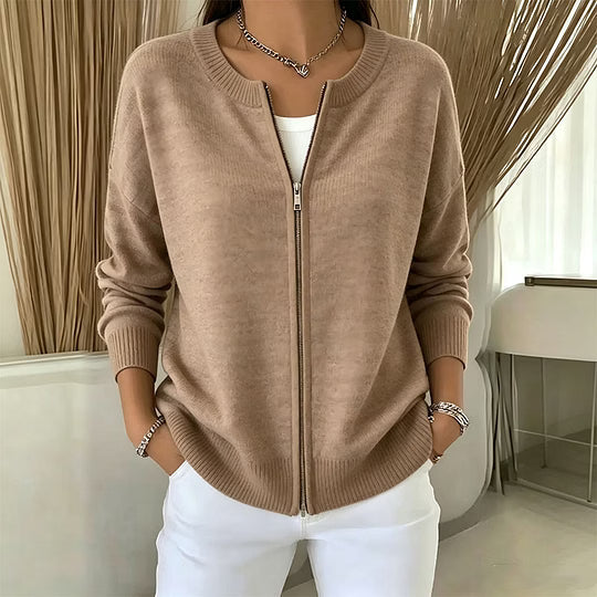 CARDIGAN DONNA ELEGANTE CON COLLO ROTONDO E ZIP