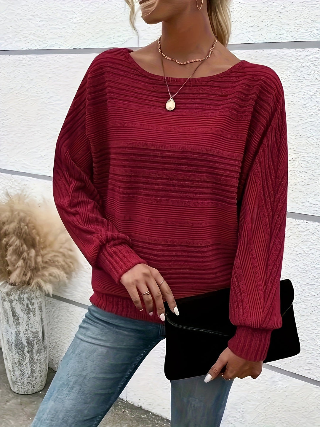 MAGLIONE A MANICHE BATWING RIBBATO PER DONNE