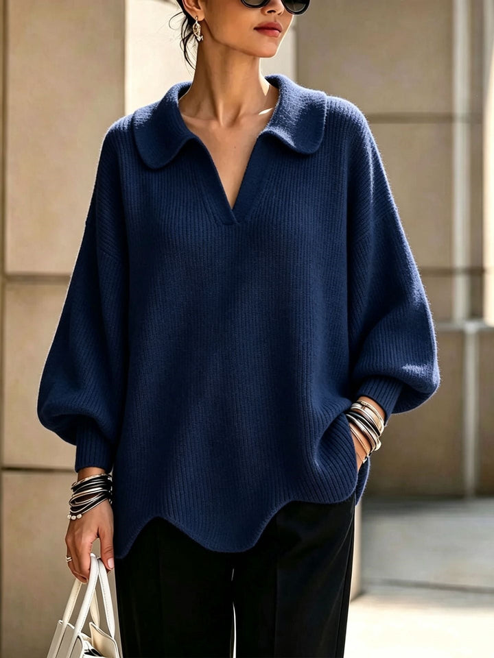 MAGLIONE DONNA ELEGANTE CON COLLO A V E MANICHE A LANERNA