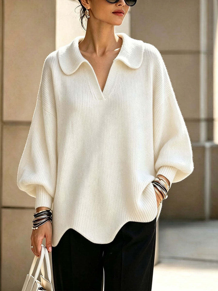 MAGLIONE DONNA ELEGANTE CON COLLO A V E MANICHE A LANERNA
