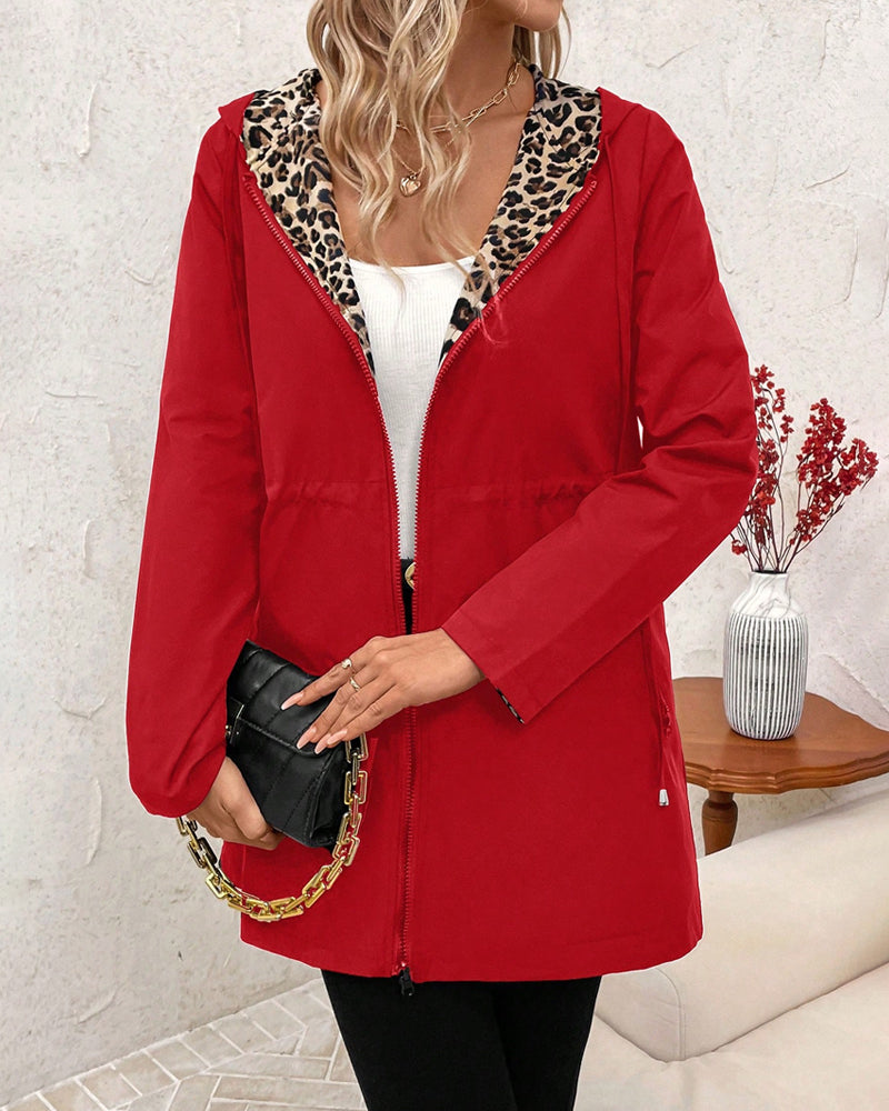 MANTELLO CON CAPPUCCIO REVERSIBILE IN STAMPA LEOPARDO PER DONNE