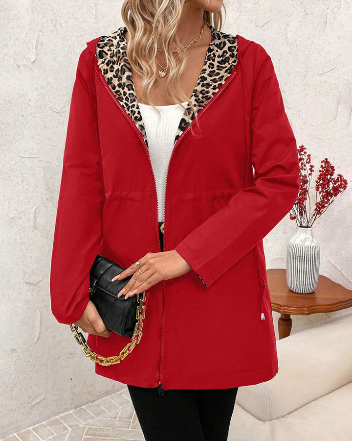 MANTELLO CON CAPPUCCIO REVERSIBILE IN STAMPA LEOPARDO PER DONNE