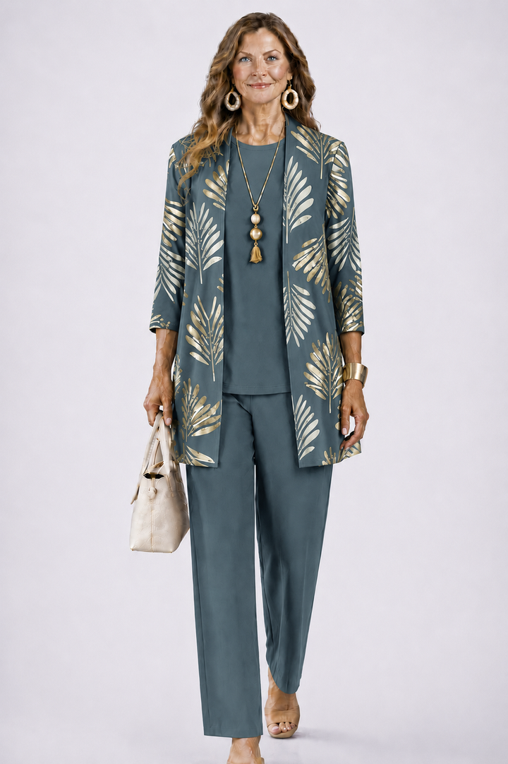 SET TROUSER STAMPATO ELEGANTE DA DONNA IN TRE PEZZI
