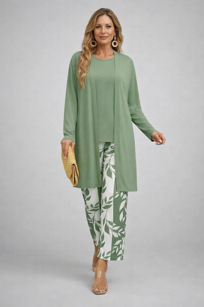 SET TROUSER STAMPATO ELEGANTE DA DONNA IN TRE PEZZI