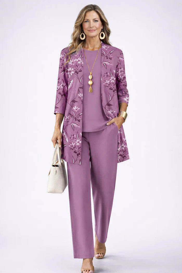 SET TROUSER STAMPATO ELEGANTE DA DONNA IN TRE PEZZI