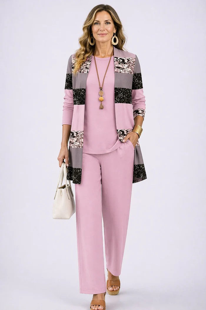 SET TROUSER STAMPATO ELEGANTE DA DONNA IN TRE PEZZI