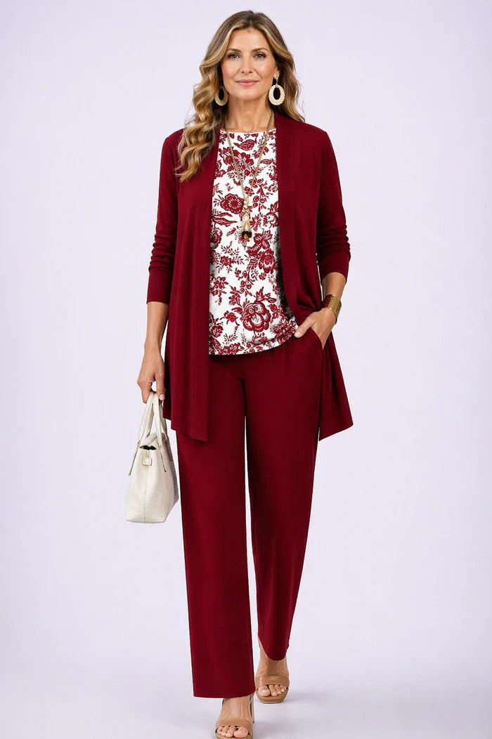 SET TROUSER STAMPATO ELEGANTE DA DONNA IN TRE PEZZI