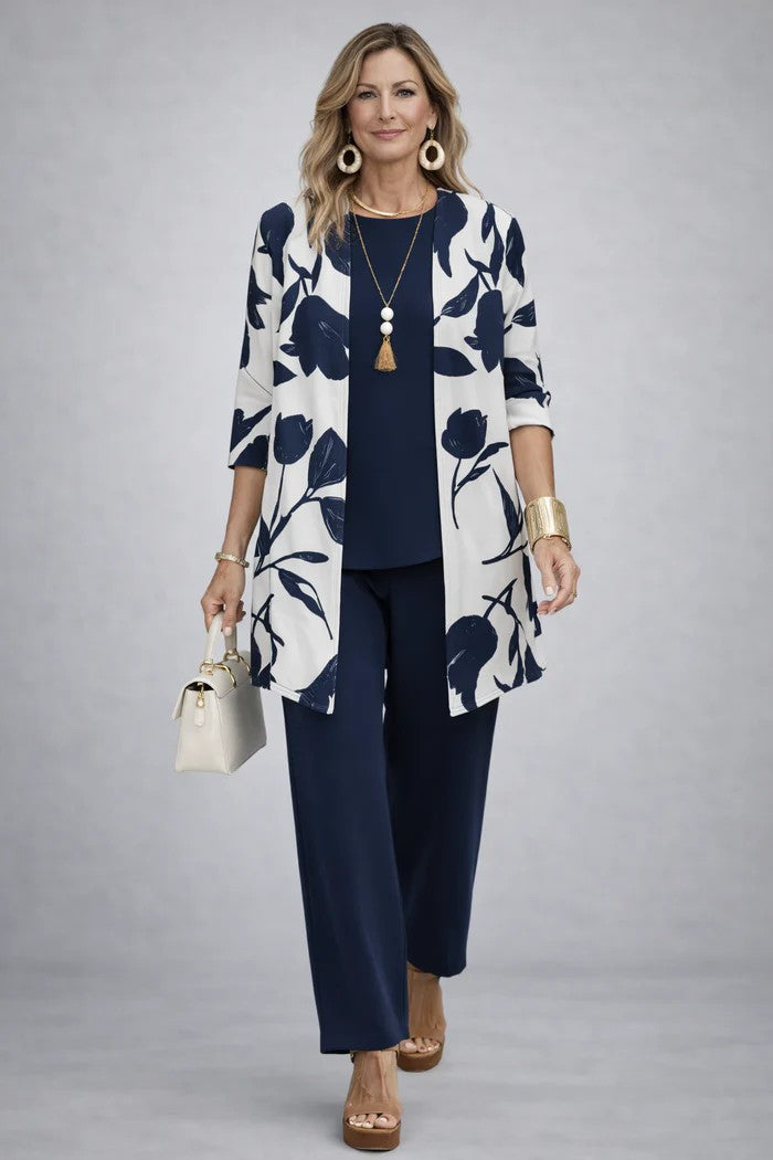 SET TROUSER STAMPATO ELEGANTE DA DONNA IN TRE PEZZI