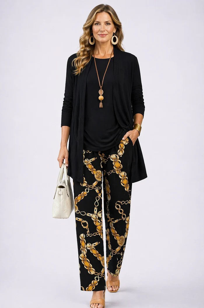 SET TROUSER STAMPATO ELEGANTE DA DONNA IN TRE PEZZI