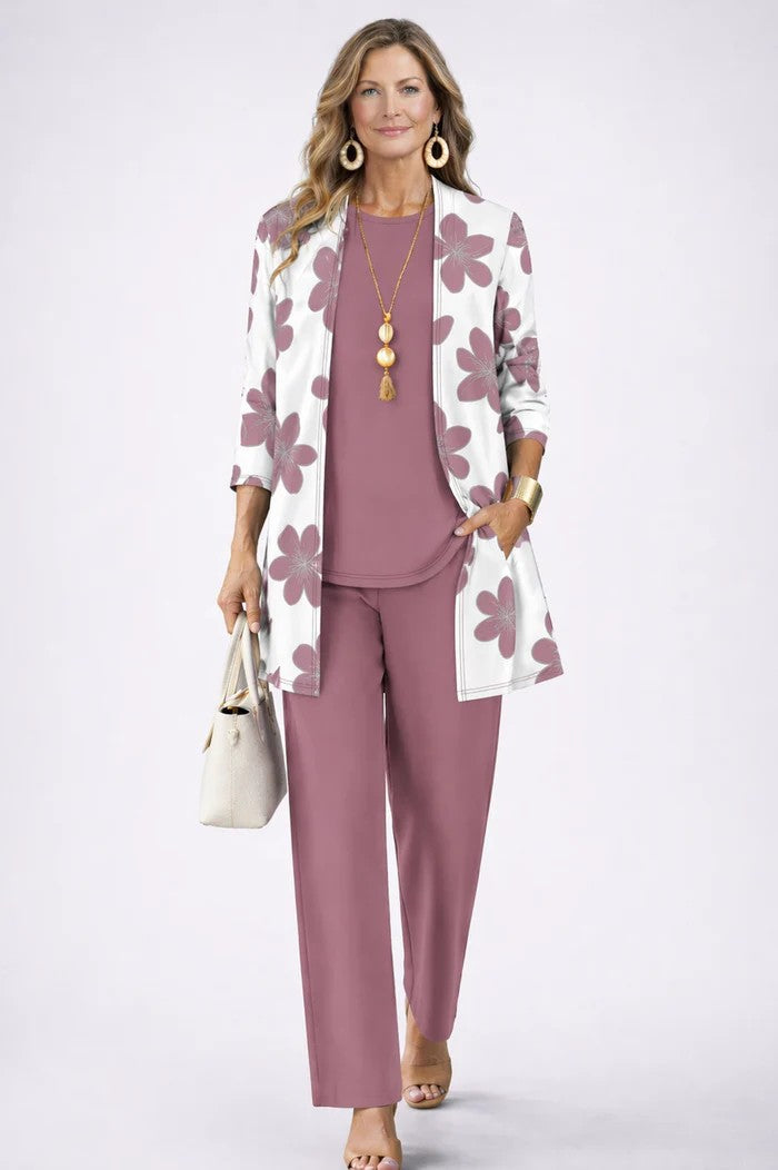 SET TROUSER STAMPATO ELEGANTE DA DONNA IN TRE PEZZI