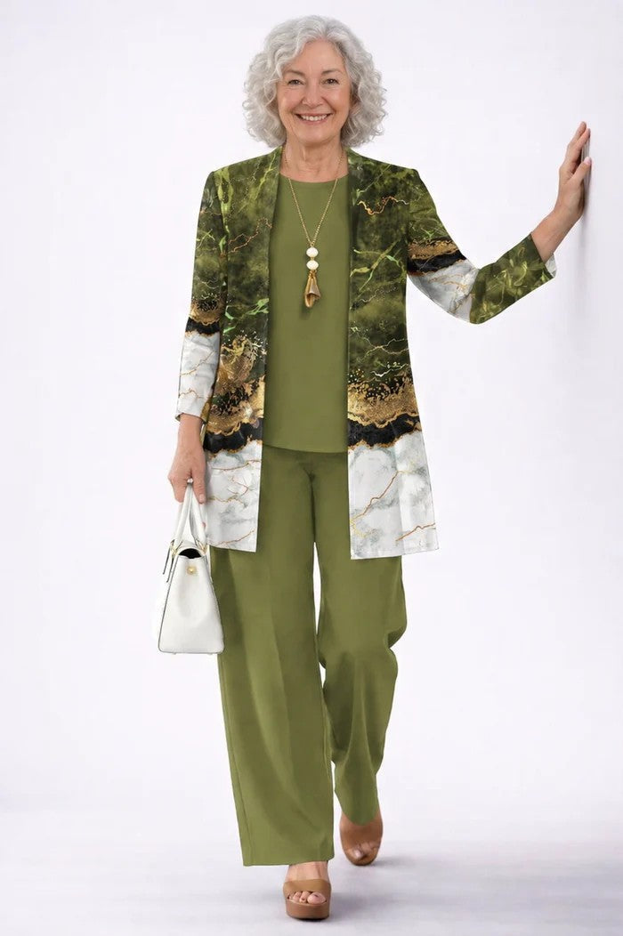 SET TROUSER STAMPATO ELEGANTE DA DONNA IN TRE PEZZI