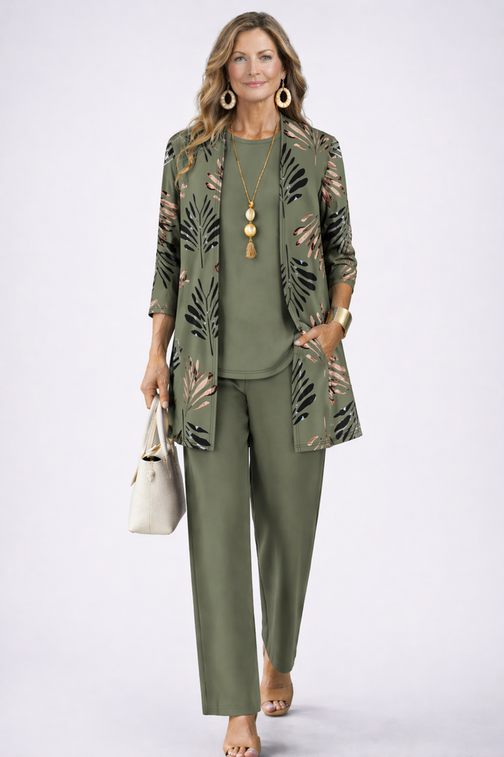 SET TROUSER STAMPATO ELEGANTE DA DONNA IN TRE PEZZI