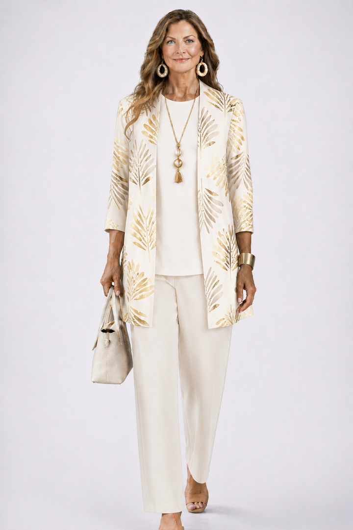 SET TROUSER STAMPATO ELEGANTE DA DONNA IN TRE PEZZI