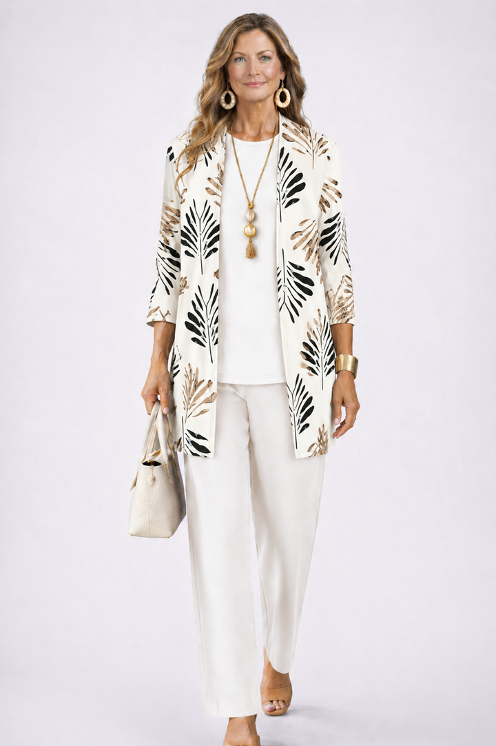SET TROUSER STAMPATO ELEGANTE DA DONNA IN TRE PEZZI