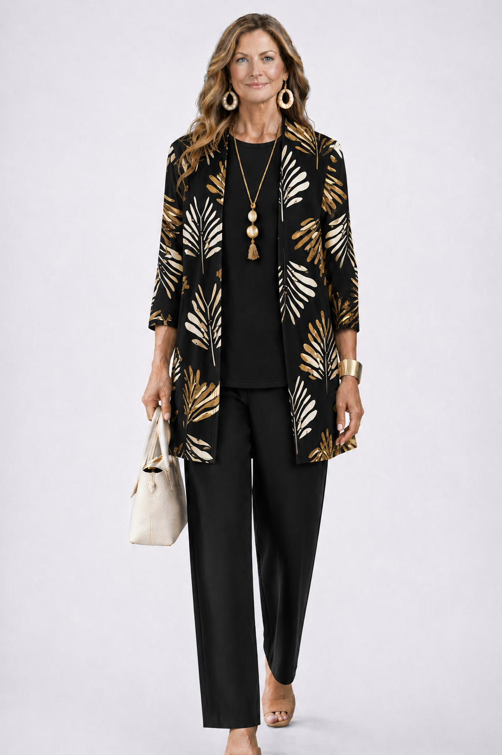 SET TROUSER STAMPATO ELEGANTE DA DONNA IN TRE PEZZI