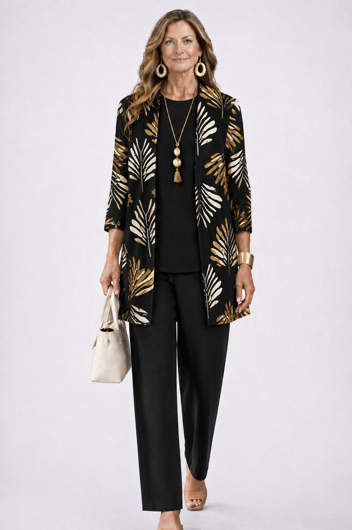 SET TROUSER STAMPATO ELEGANTE DA DONNA IN TRE PEZZI