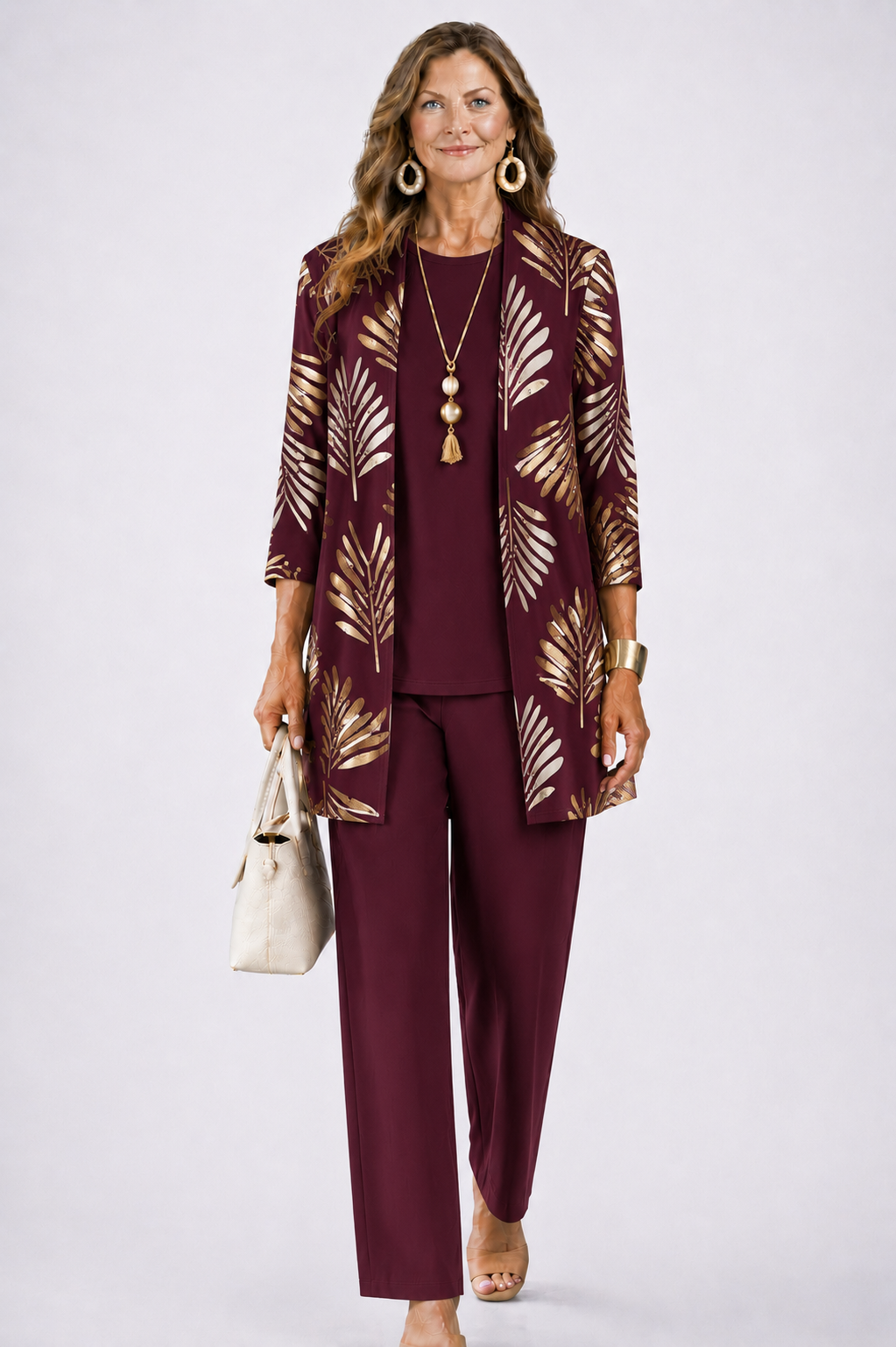 SET TROUSER STAMPATO ELEGANTE DA DONNA IN TRE PEZZI