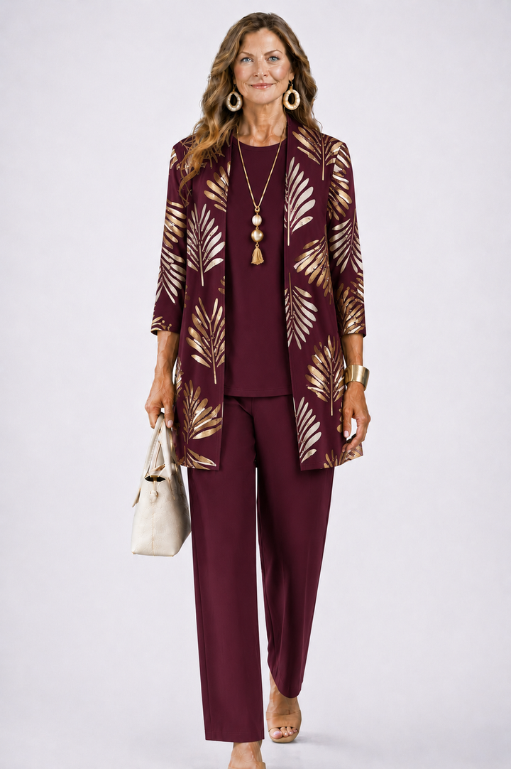 SET TROUSER STAMPATO ELEGANTE DA DONNA IN TRE PEZZI
