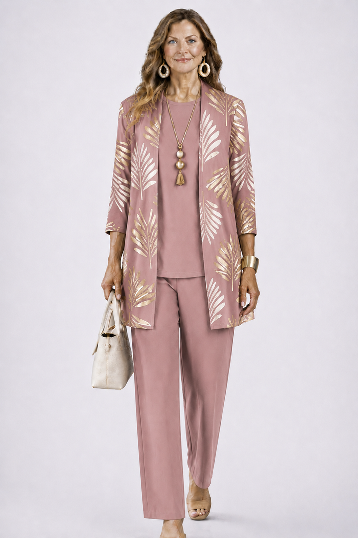 SET TROUSER STAMPATO ELEGANTE DA DONNA IN TRE PEZZI