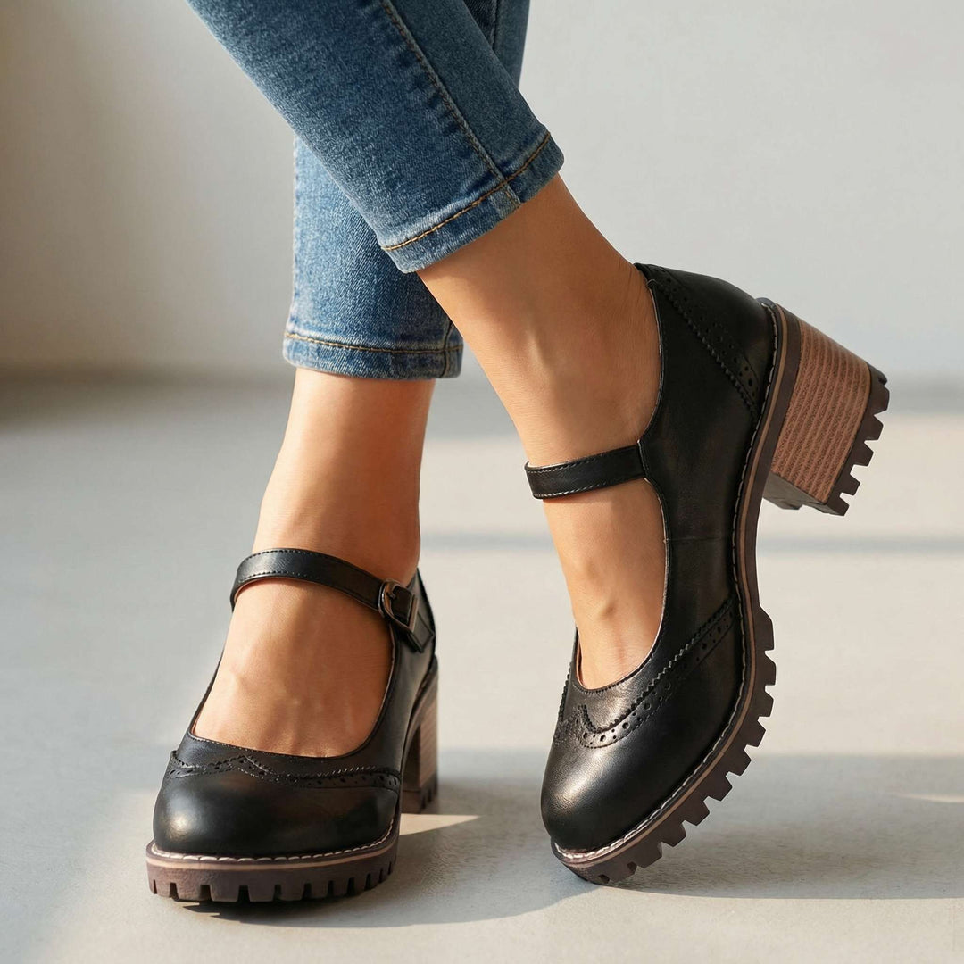 SCARPE MARY JANE DONNA ELEGANTI CON TALLONE A BLOCCO